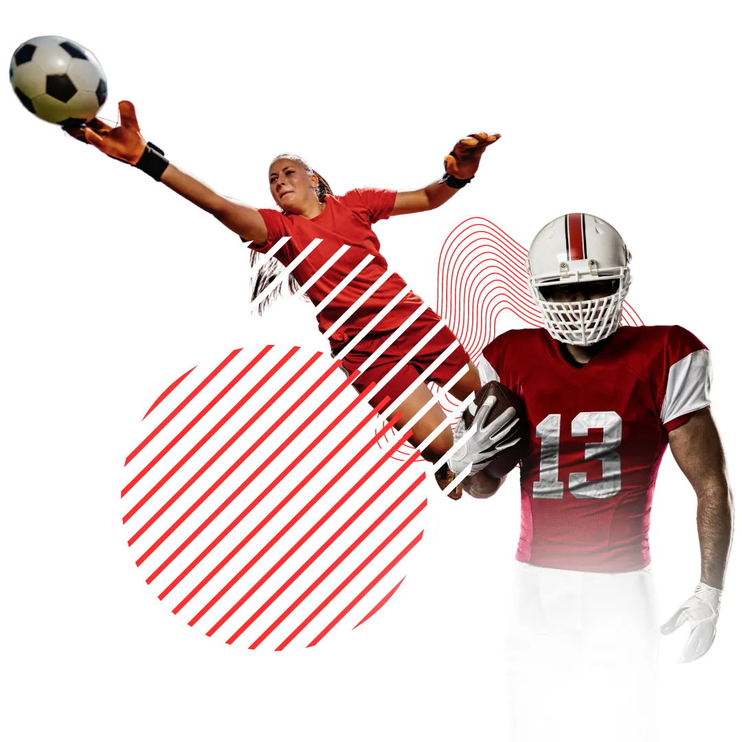 A football player and a soccer player in need of mental fitness. Sports psychology training.